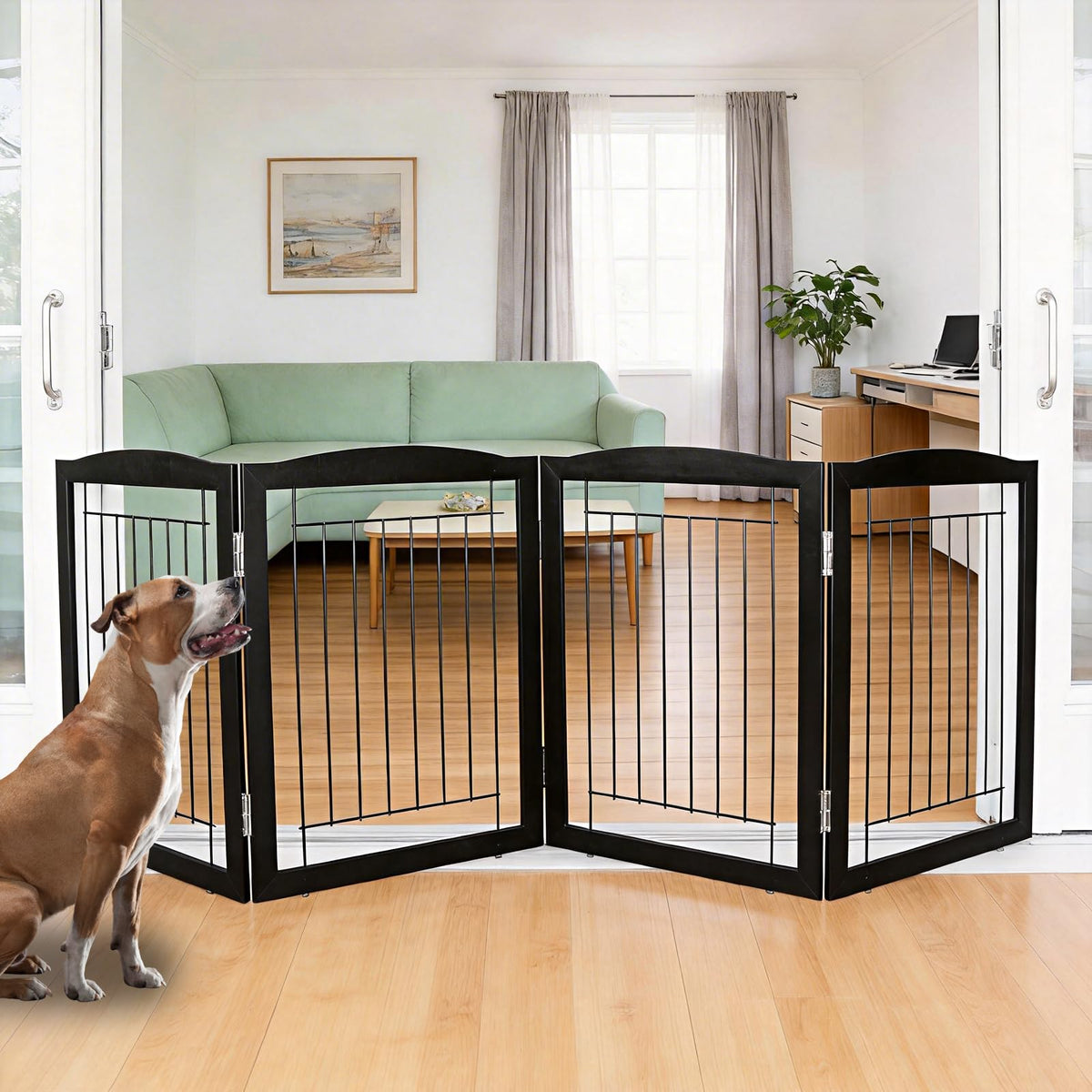 ZJSF Freestanding Foldable Dog Gate for House Extra Wide Wooden White Indoor Puppy Gate Stairs Doorways Pet Gate Tall Dog Fence 3 Panels Fence