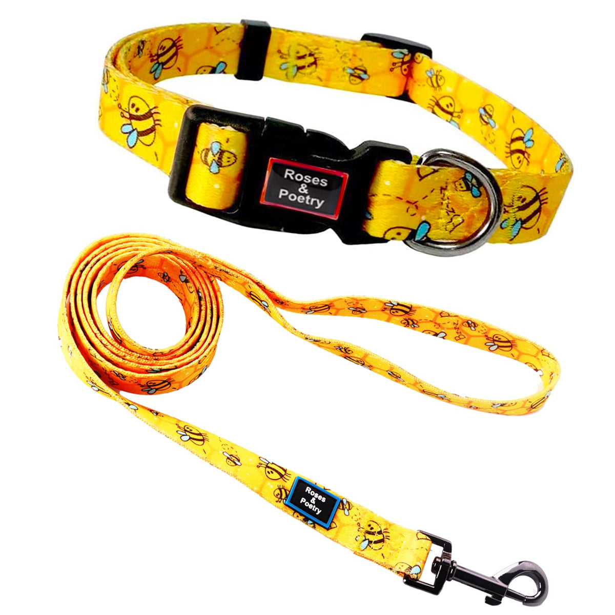 Roses&Poetry Dog Collar and Leash for Small,Adjustable Durable 5ft Puppy Leash Collar for Dog Training Lead（Black & White-S）