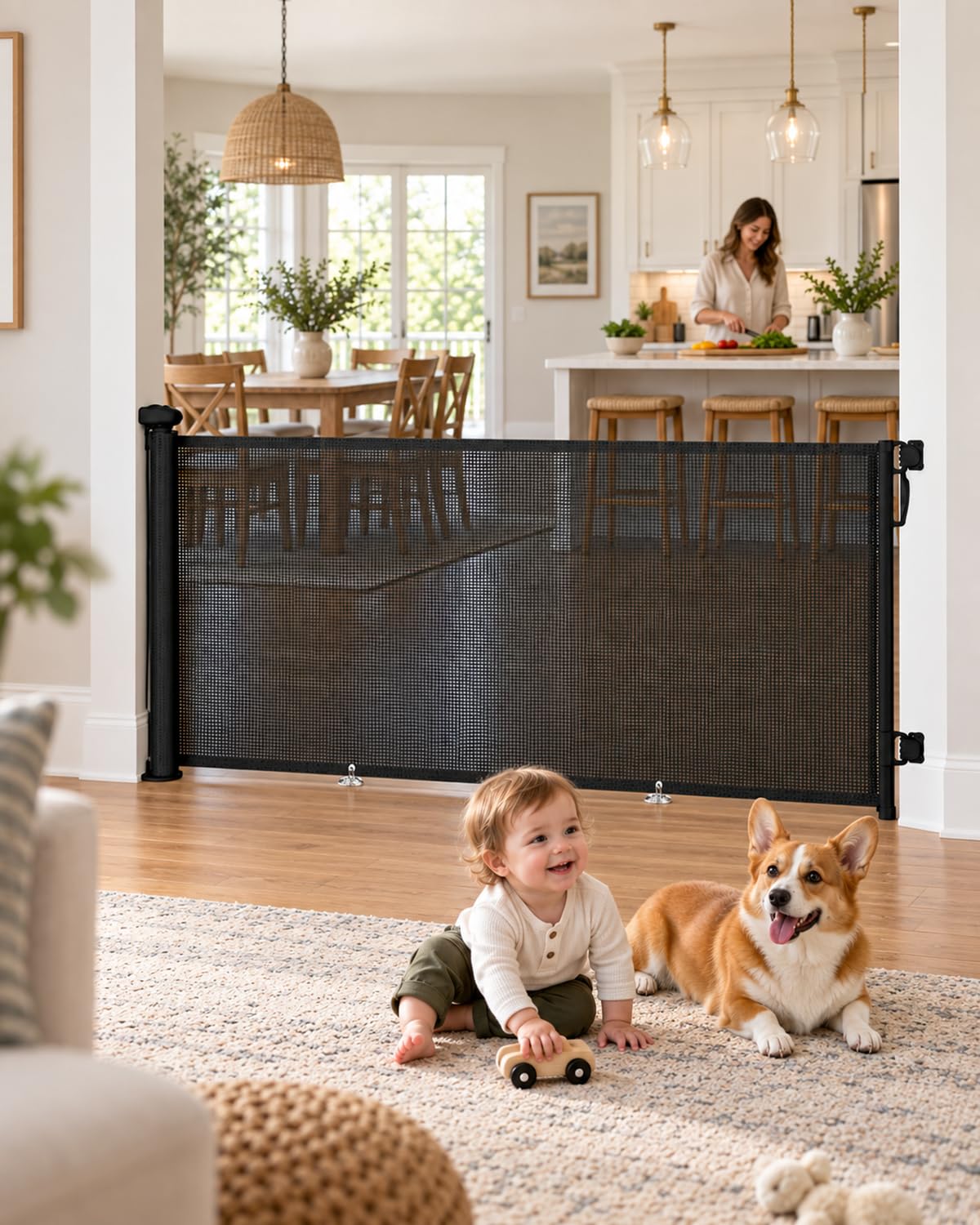 Retractable Baby Gates, 34" Tall Fits Up to 55" Wide, Black