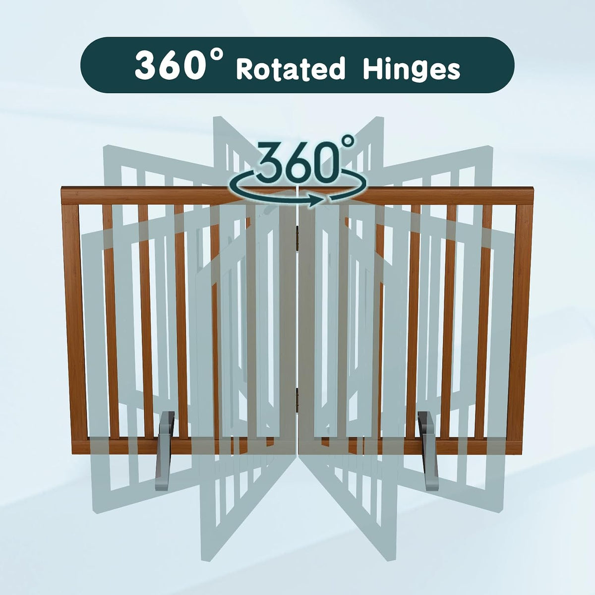 Semiocthome Dog Gate Indoor 2-Panel Freestanding Puppy Gates for The House with 2 Metal Stands 24" H Folding Wood Pet Gate for Stairs Doorway, Fully Assembled Safety Fence - Walnut