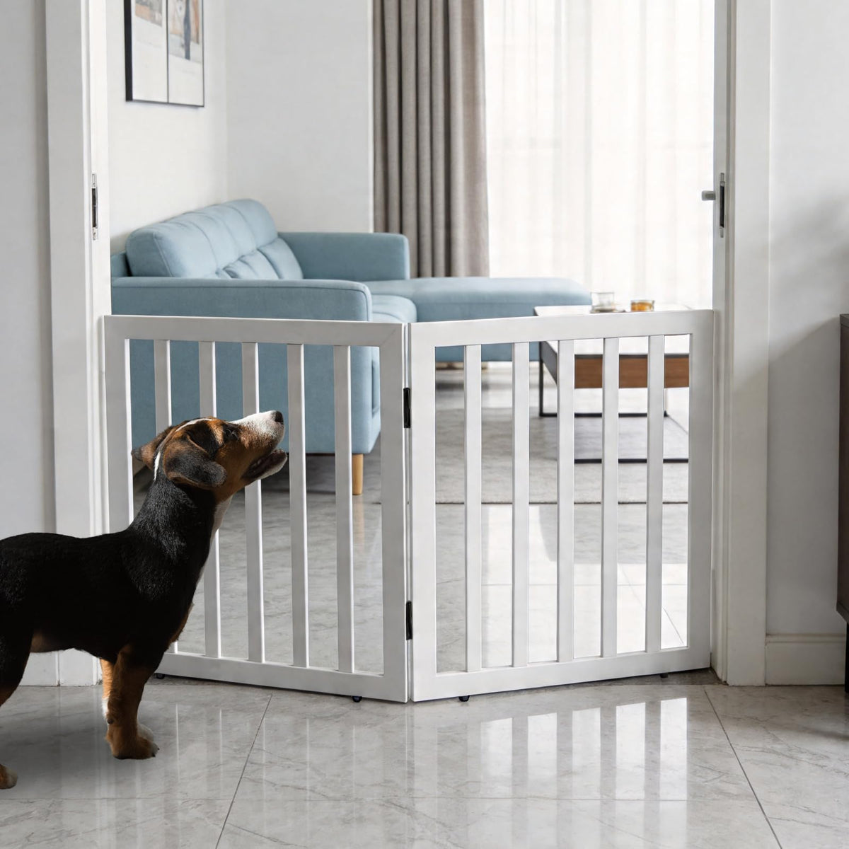 Dog Gate Indoor, Freestanding Dog Fence for The House, Doorways, Hallways,or Stairs,Pet Gate Foldable Wooden,Expandable 24" Height 3 Panels,Brown