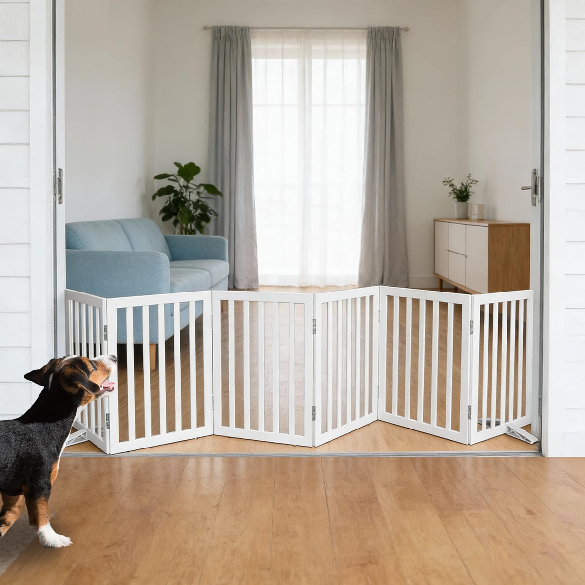 Dog Gate Indoor, Freestanding Dog Fence for The House, Doorways, Hallways,or Stairs,Pet Gate Foldable Wooden,Expandable 24" Height 3 Panels,Brown