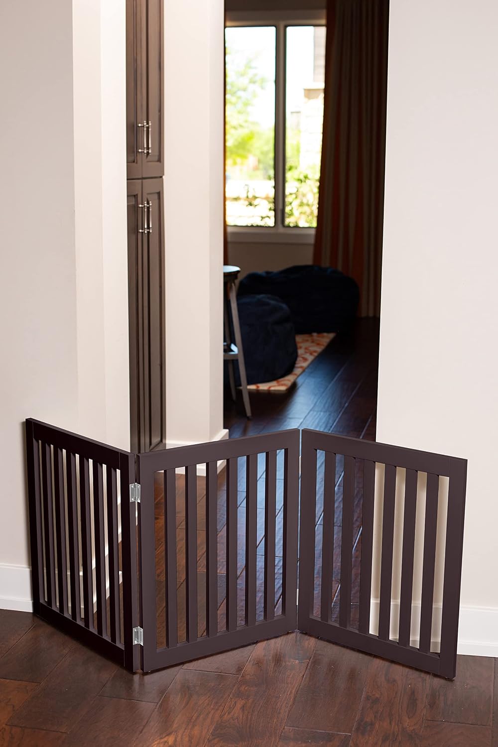 INTERNET'S BEST Dog Gate Indoor Freestanding Pet Barrier, Folding Wood Dog Fence, Extra Wide Doorway Puppy Gate, Indoor Animal Privacy Panel, Wooden Cat Fence - 3 Panel - 24", Espresso