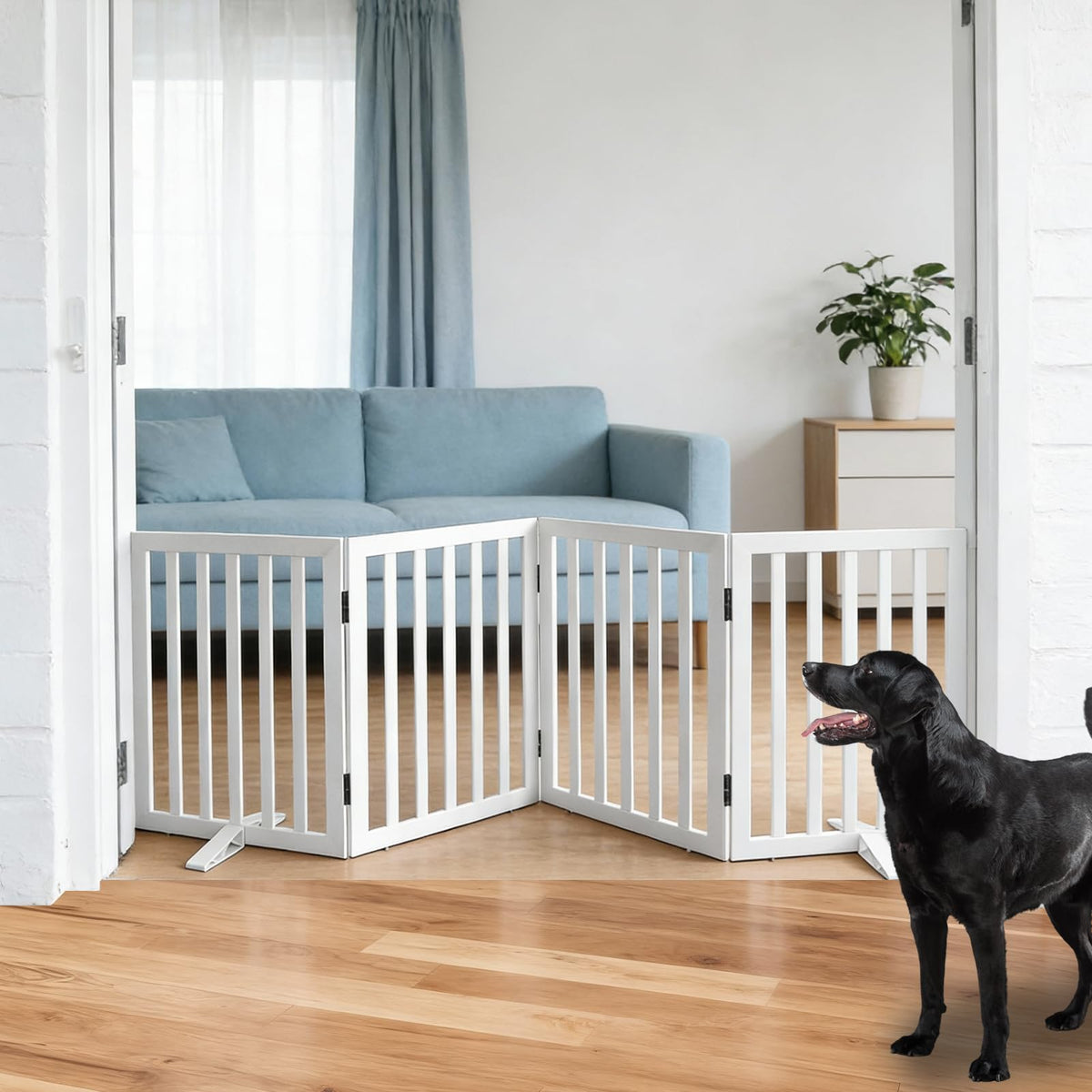 Dog Gate Indoor, Freestanding Dog Fence for The House, Doorways, Hallways,or Stairs,Pet Gate Foldable Wooden,Expandable 24" Height 3 Panels,Brown