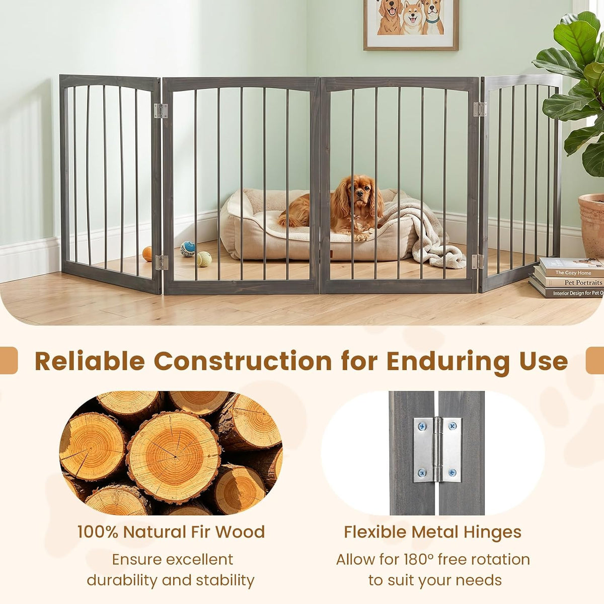 PETSITE 4-Panel Wooden Pet Gate, Free Standing 30-inch Foldable Dog Gate