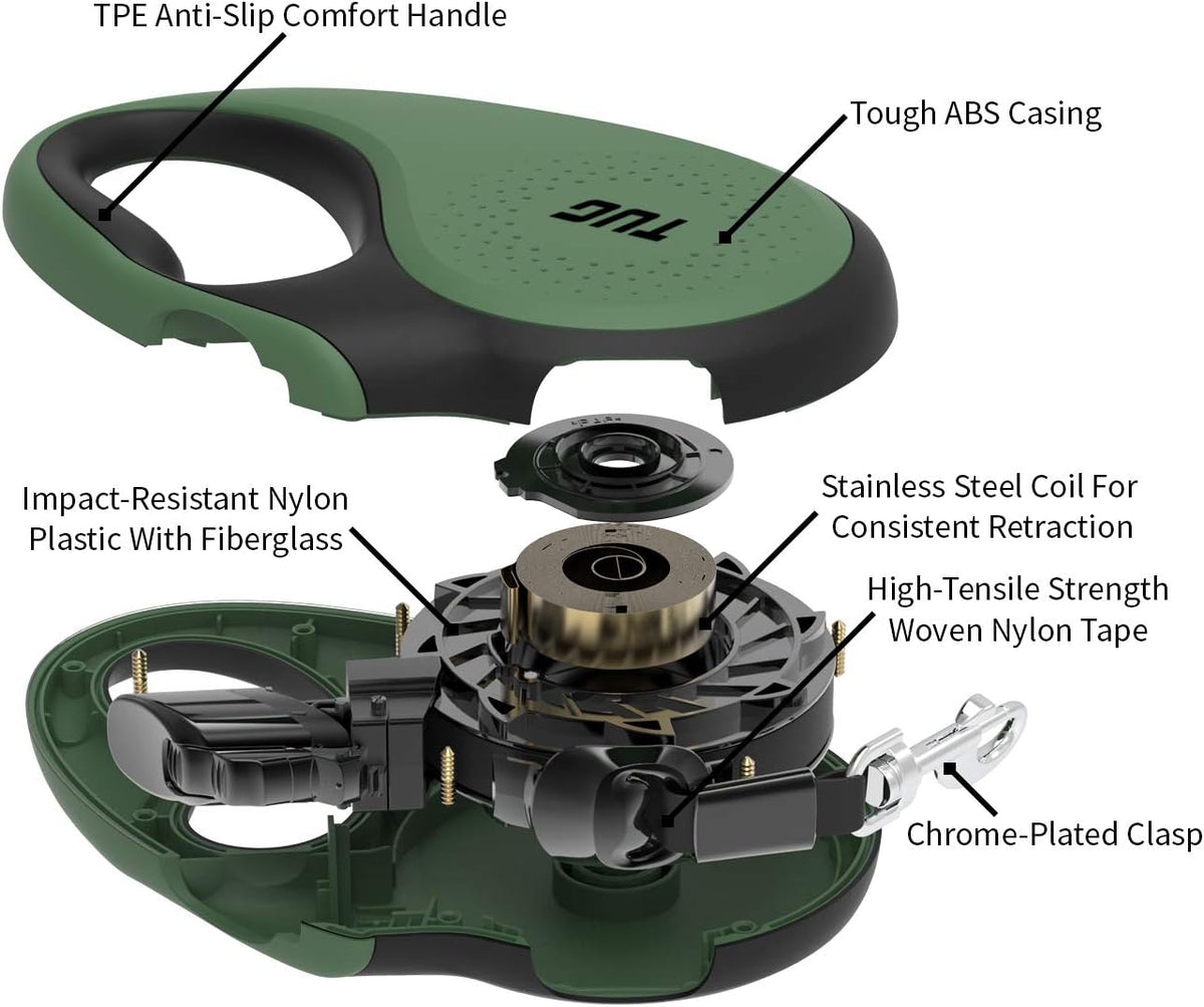 TUG Original Retractable Dog Leash, 16 ft (Large, Green)