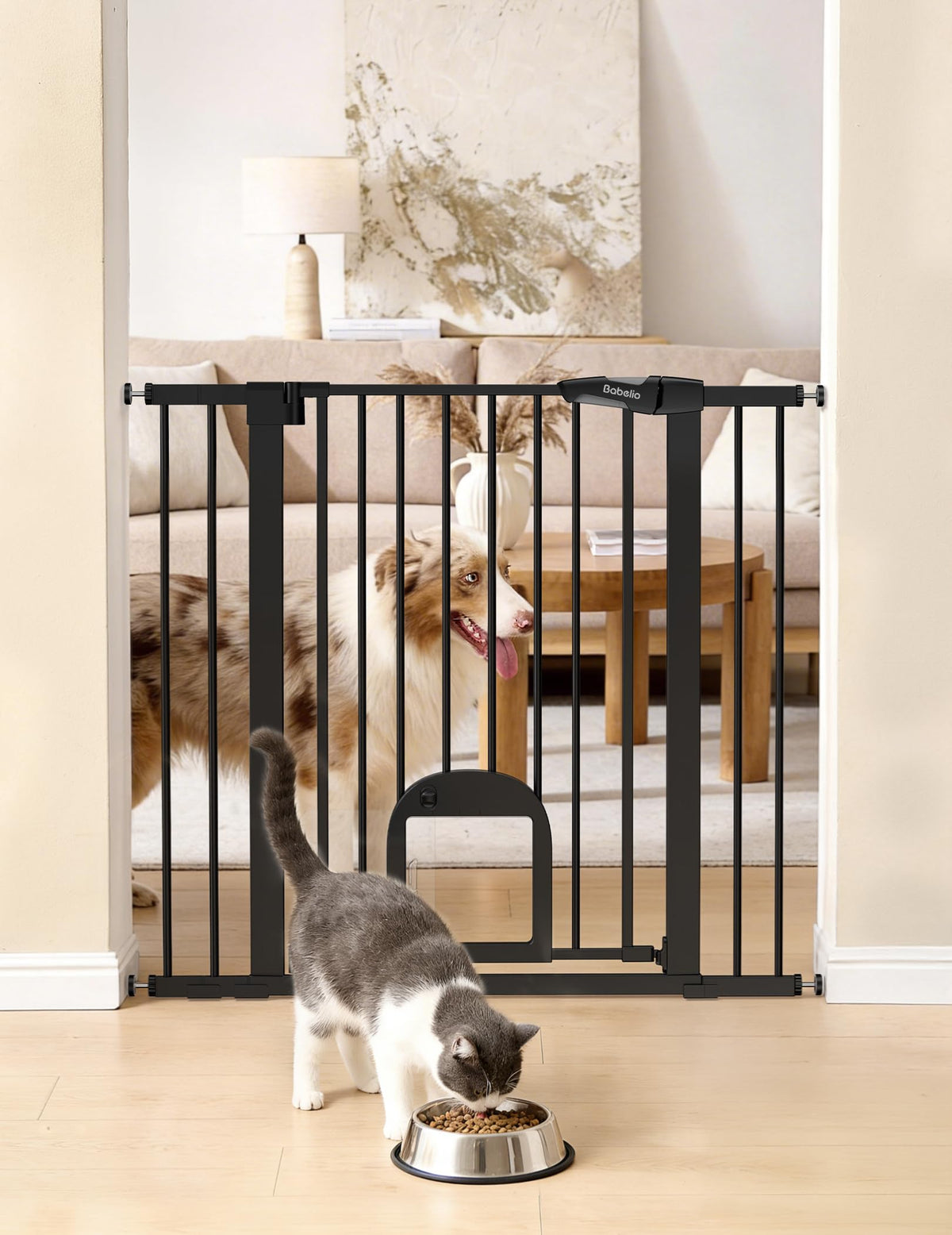 Babelio Dog Gate with Adjustable Cat Door, CatPrivilege III, 29-43"
