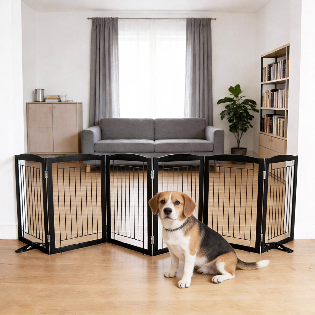 Dog Fence Indoor,Dog Gate Indoor for Doorway pet gate -3-Panel Freestanding, Hallways, House or Stairs -60x24-Inch Retractable Foldable Expandable Wood Pet by SFJC (Brown) ﻿