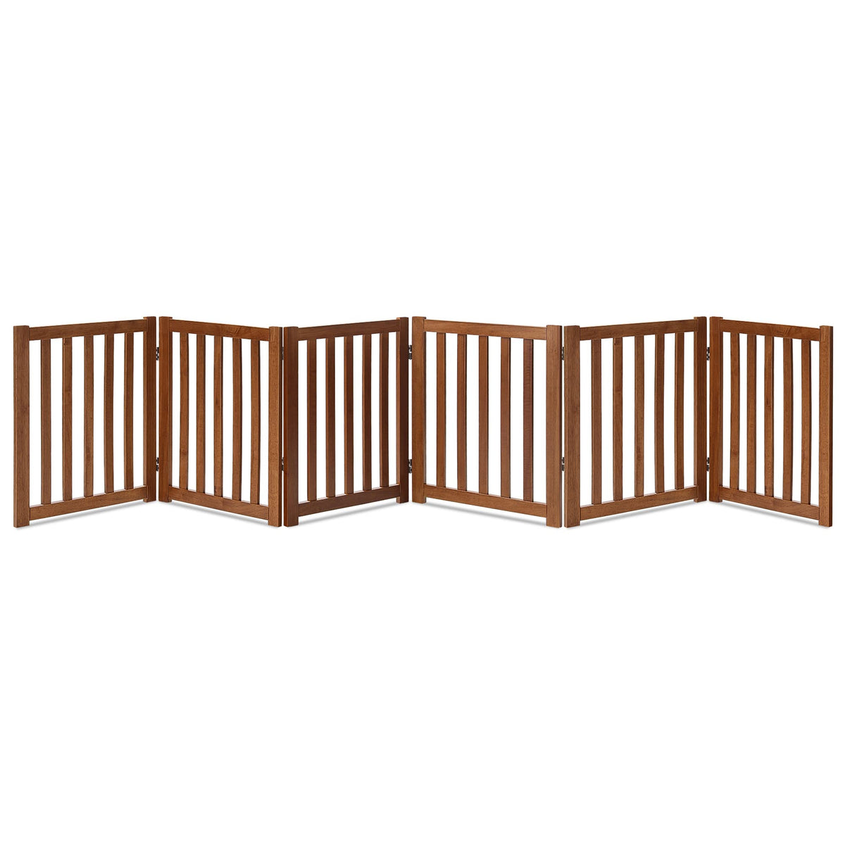 LZRS Wooden Free Standing Dog Gate 40" W x 24" H, Foldable Solid Hardwood Pet Safety Fence for House Doorways, Stairs, Hallways, Step-Over Pet Barrier, No Drill Easy Setup, Brown Oak