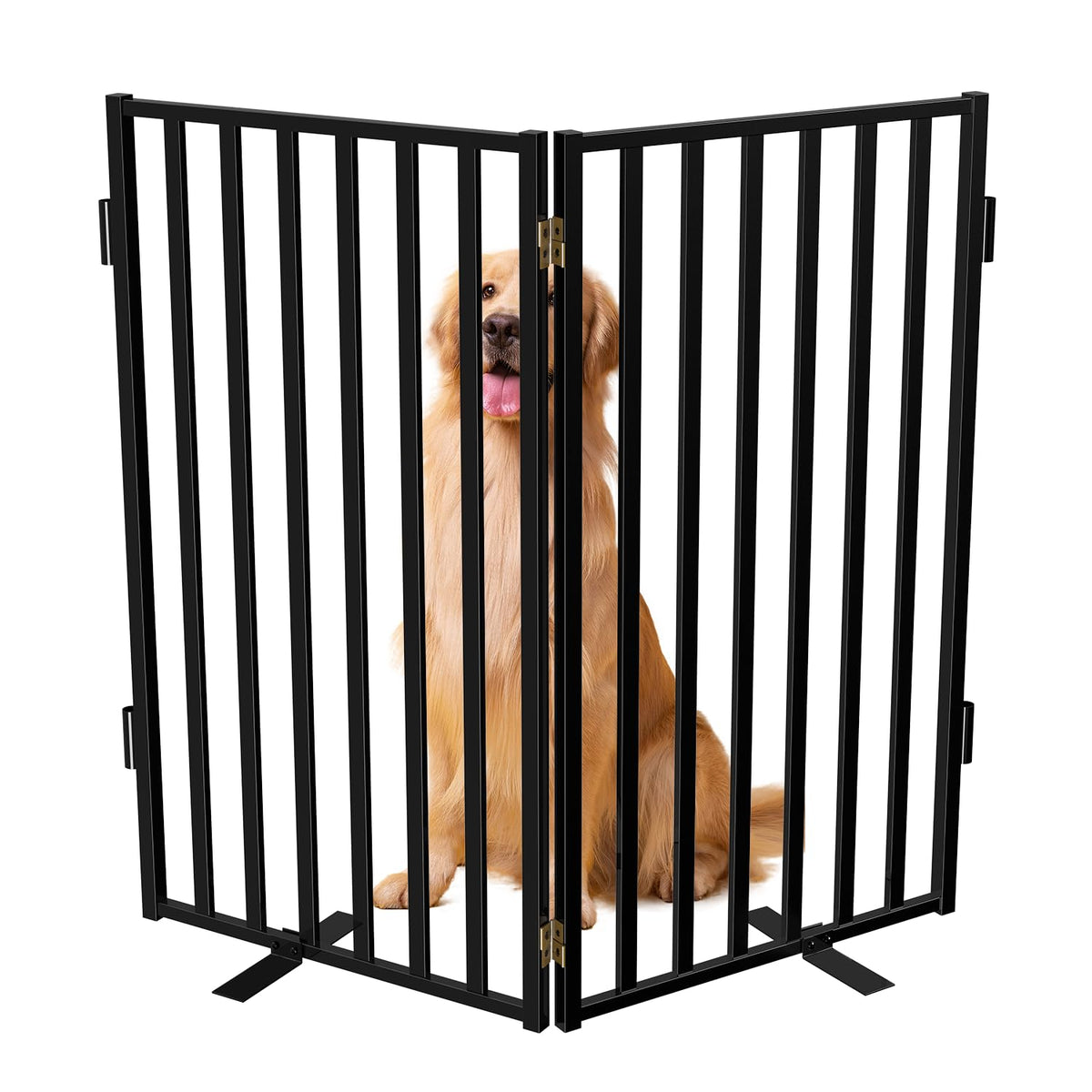 Full Metal Freestanding Dog Gates with Door, 36" Height Dog Fences for Indoor & Outdoor, Extra Wide Foldable Pet Gates for Stairs, Hallways, Doorways, Yard (4 Panels, 80" W × 36" H)