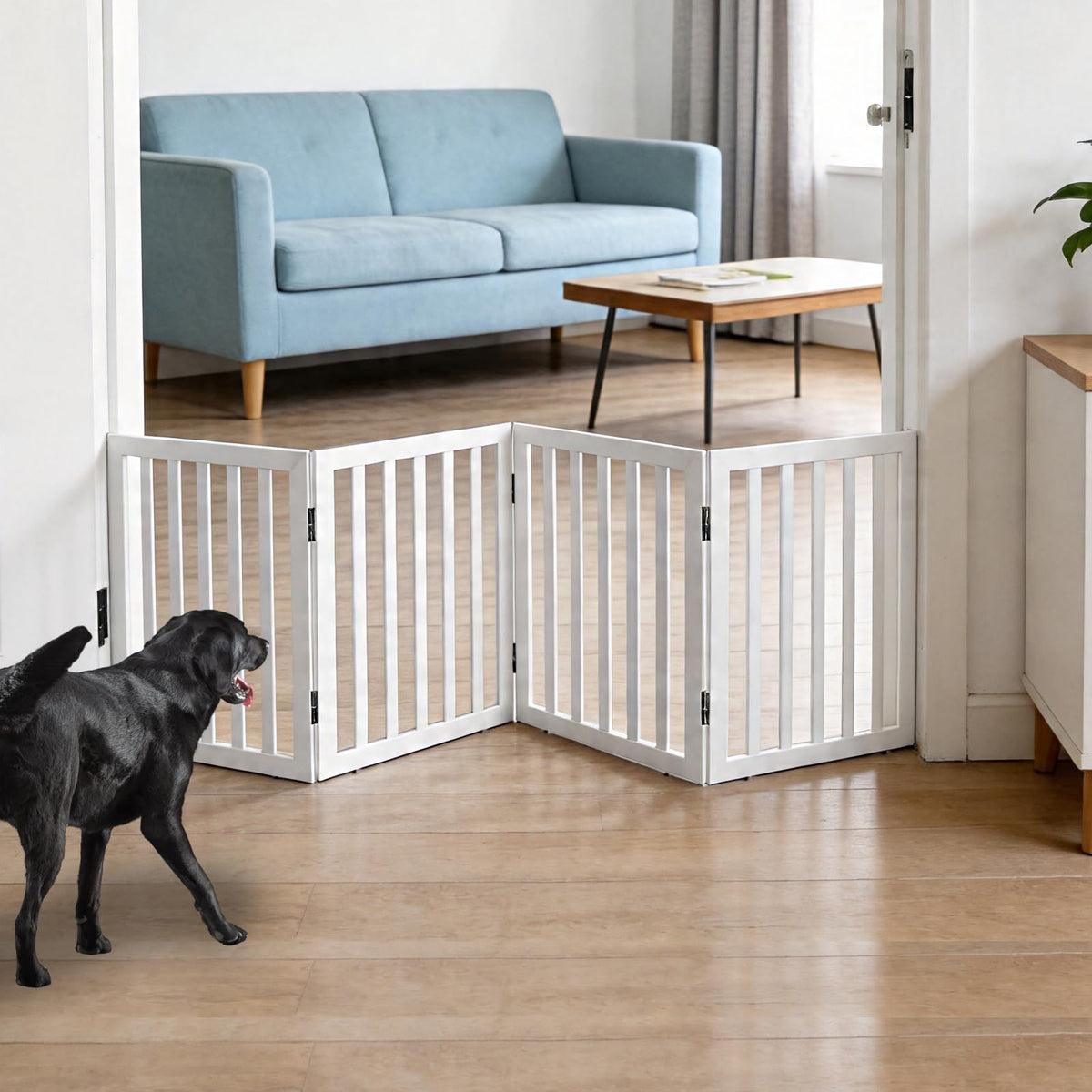 Dog Gate Indoor, Freestanding Dog Fence for The House, Doorways, Hallways,or Stairs,Pet Gate Foldable Wooden,Expandable 24" Height 3 Panels,Brown