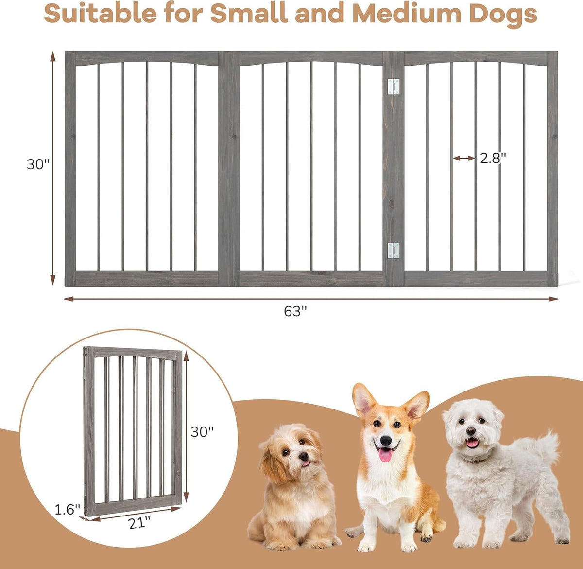 Giantex Freestanding Foldable Dog Gate Indoor, 63" W x 30" H Extra Wide
