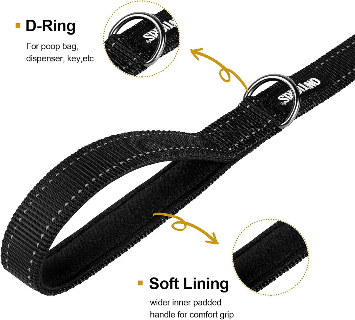 OneTigris No-Pull Dog Leash with Handle for Medium Large Dogs (Black, 4FT)