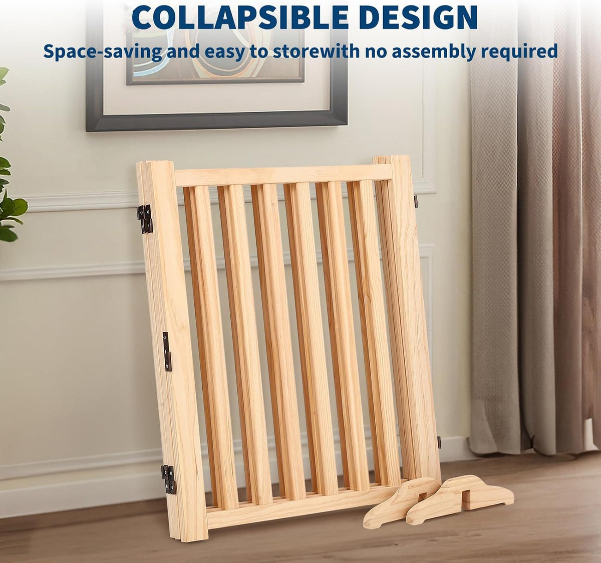Garvee Foldable Wooden Dog Gate, with Support Feet,3 Panel H:24”