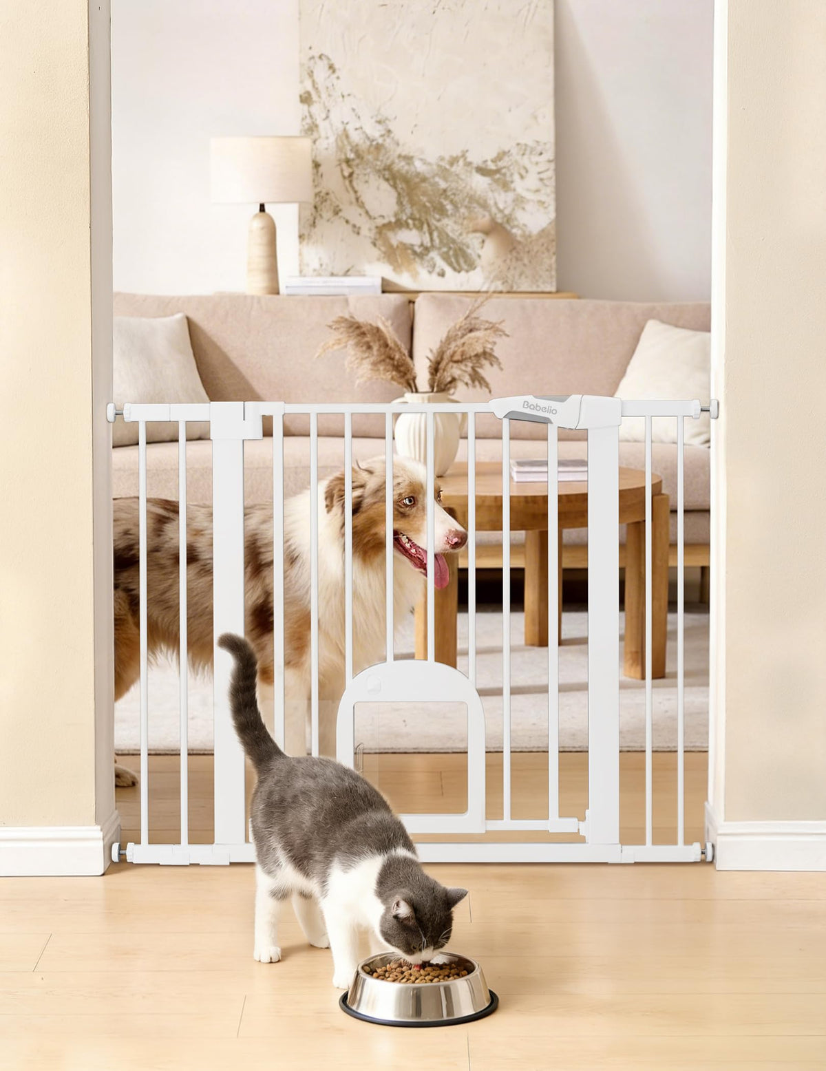 Babelio Dog Gate with Adjustable Cat Door, CatPrivilege III, 29-43"