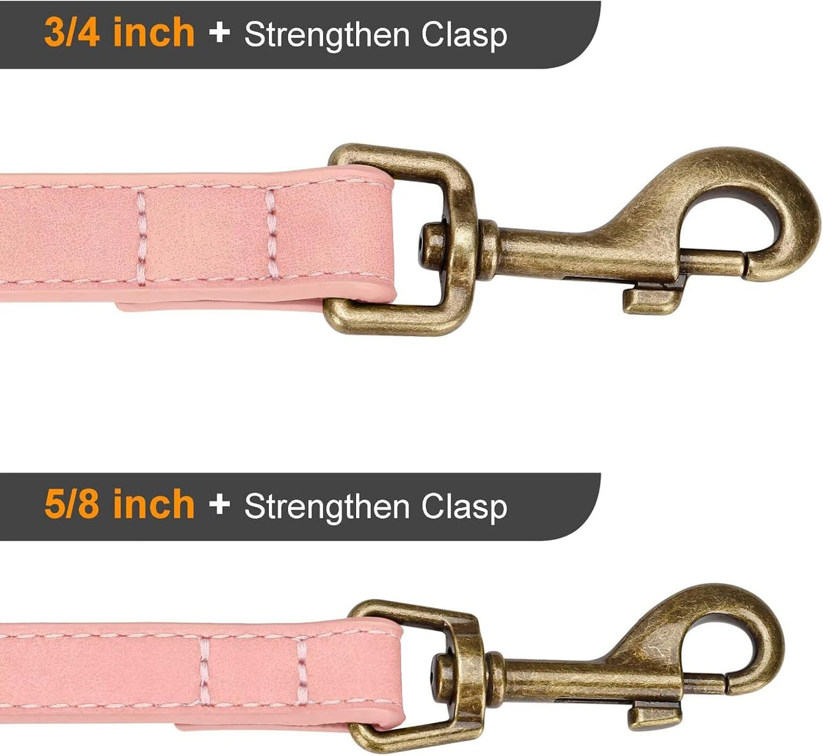 Didog PU Leather Dog Leash for Medium Large Dogs, 3/4in x 5ft, Pink