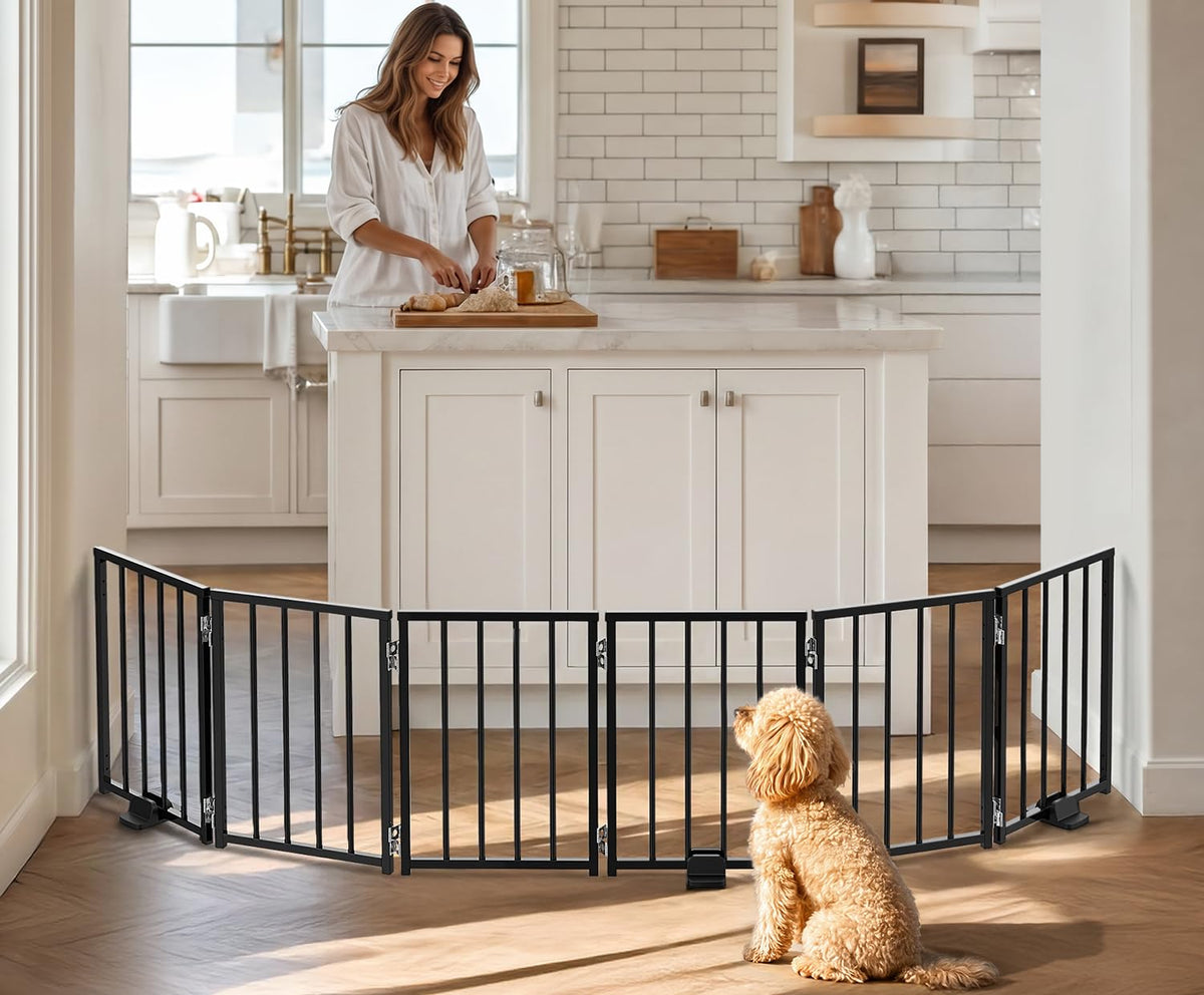 BFNN Small Dog Gate Indoor, Up to 48" W Freestanding Pet/Puppy Fence, Black