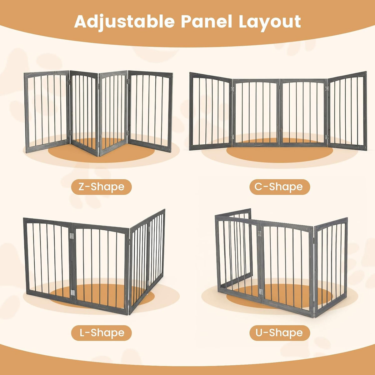 PETSITE 4-Panel Wooden Pet Gate, Free Standing 30-inch Foldable Dog Gate