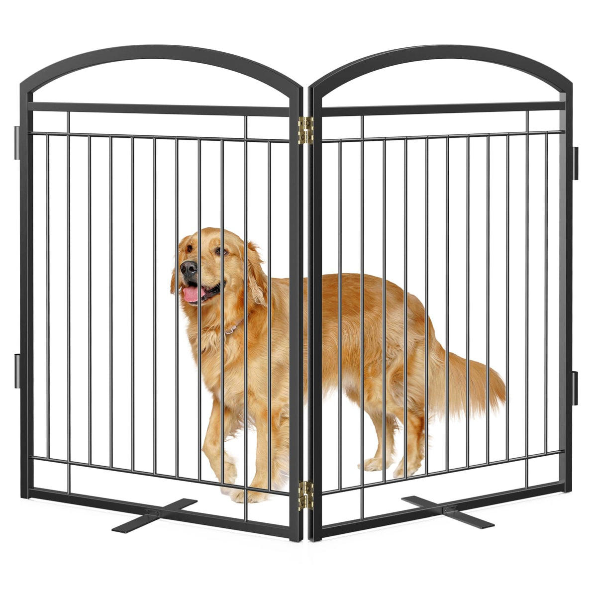 Full Metal Free Standing Dog Gate with Door for Outdoor Indoor,96'' Extra Wide 36'' Tall Dog Gates for Doorways,Large Openings,Decks,Porch,Freestanding Portable Pet Fence(4 Panels,Black)
