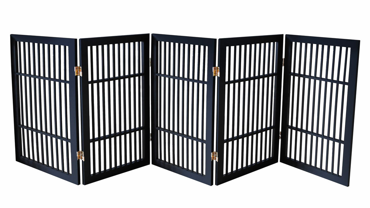 Urnporium Freestanding Wooden Dog Gate Foldable Indoor Pet Gate No Drill Expandable Barrier for Doorways Stairs Hallways Portable Wood Fence for Small Dogs & Puppies (Brown Pet Gate, 3 Panel 24" Tall)