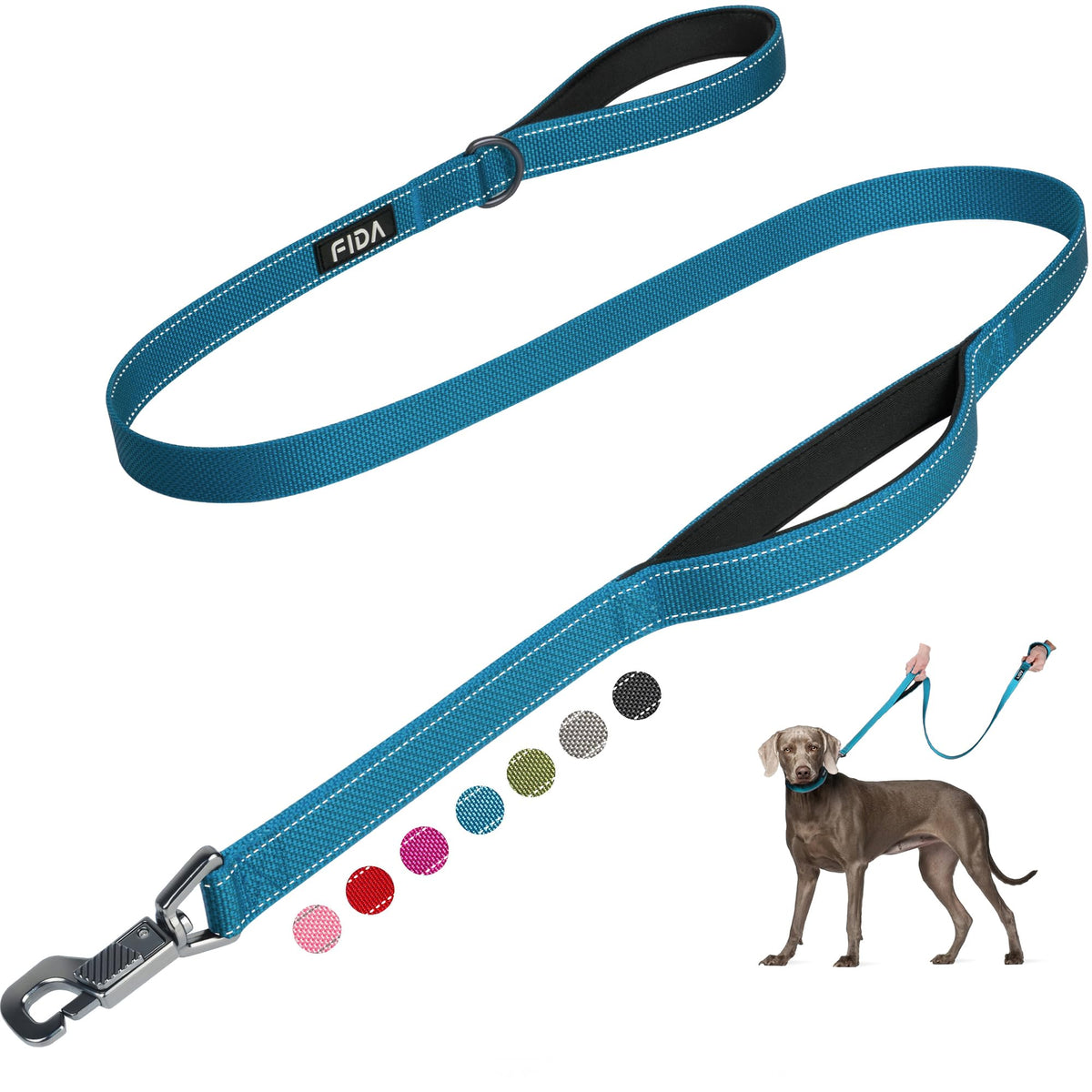 Fida Heavy Duty Dog Leash for Medium Large Dogs, 5 FT, Dual Padded Handles