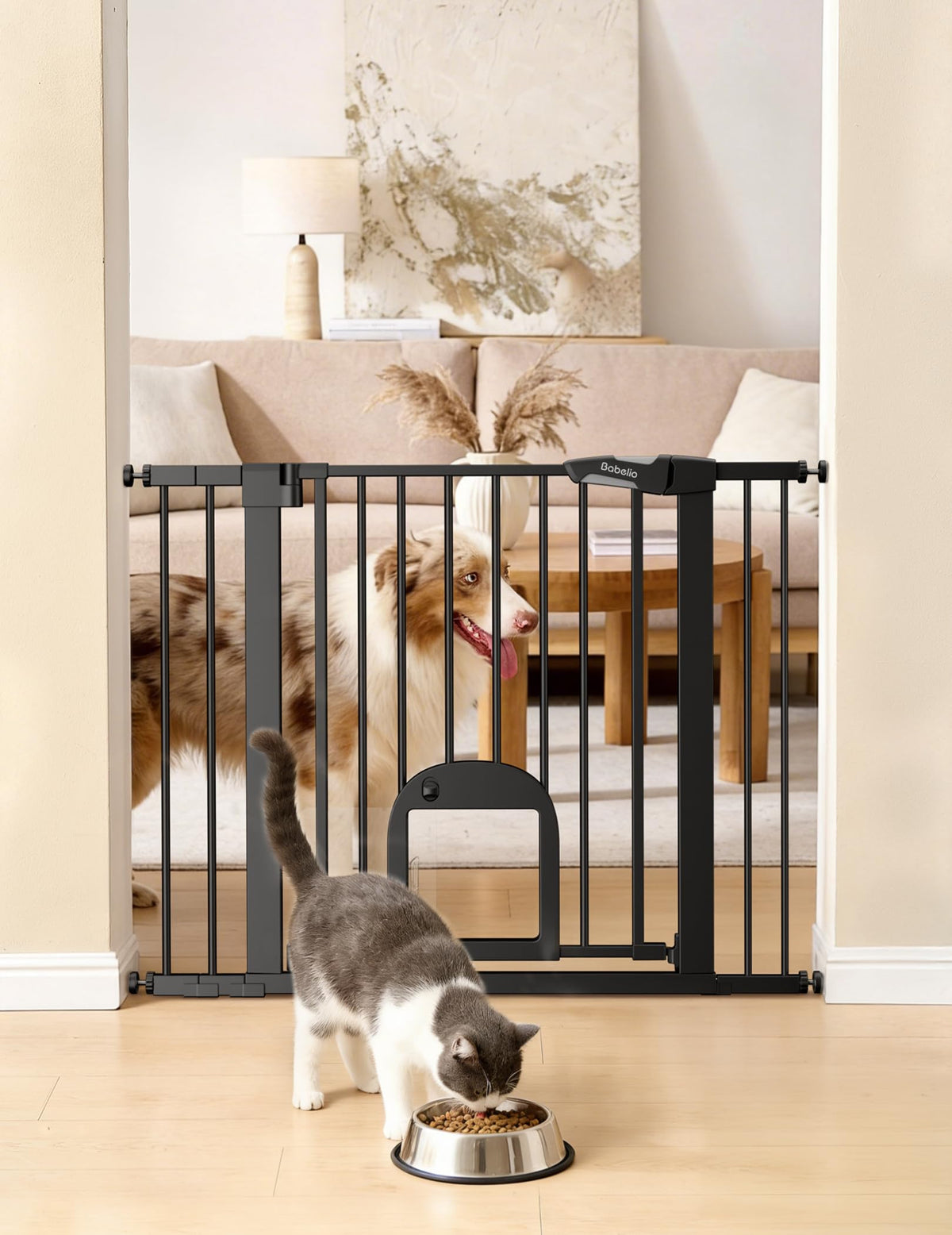Babelio Dog Gate with Adjustable Cat Door, CatPrivilege III, 29-43"