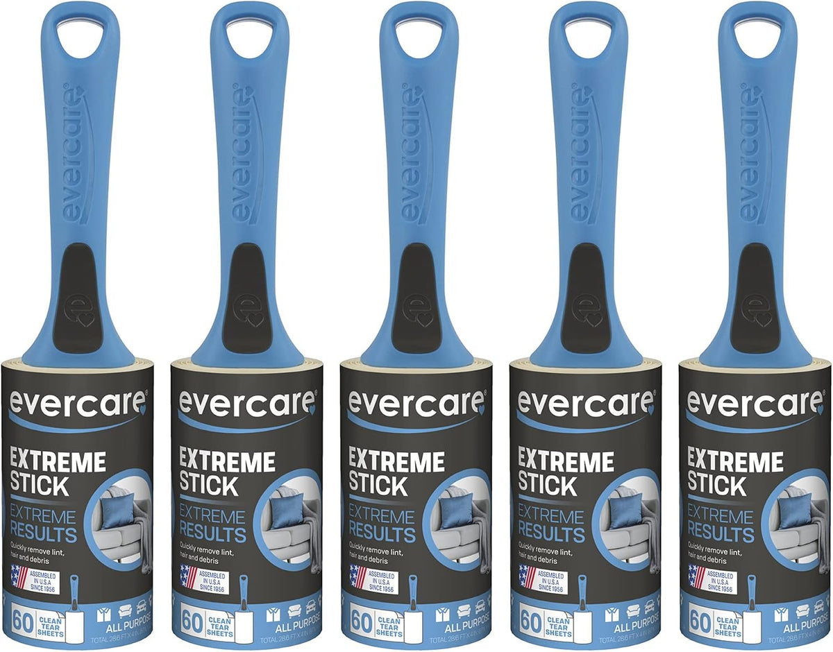 Evercare All Purpose Lint Brush, Value Pack - 5 Rollers (300 Sheets Total), Blue