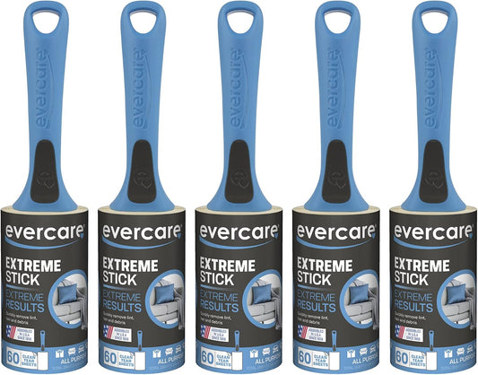 Evercare All Purpose Lint Brush, Value Pack - 5 Rollers (300 Sheets Total), Blue