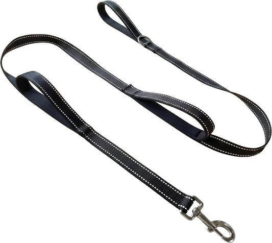 Triple Handle 6 ft Dog Leash with Padded Traffic Handles, Heavy Duty Reflective Walking Lead for Training Control, Strong Nylon Leashes for Medium Large Breed Dogs (Black)