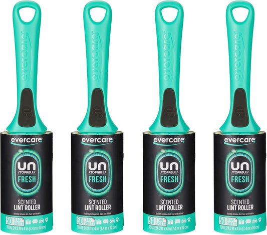 Evercare with Unstopables Fresh Scent All-Purpose Lint Roller, 4-Pack, 50 Layers Per Roller, Total 200 Sticky Sheets, Pet Hair & Lint Remover