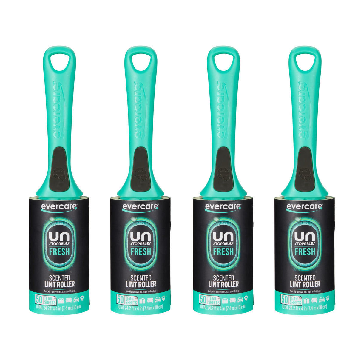 Evercare with Unstopables Fresh Scent All-Purpose Lint Roller, 4-Pack, 50 Layers Per Roller, Total 200 Sticky Sheets, Pet Hair & Lint Remover