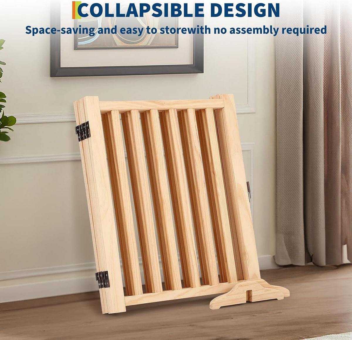 IDEALHOUSE Foldable Dog Gate,Wooden Pet Barrier,Freestanding Fence