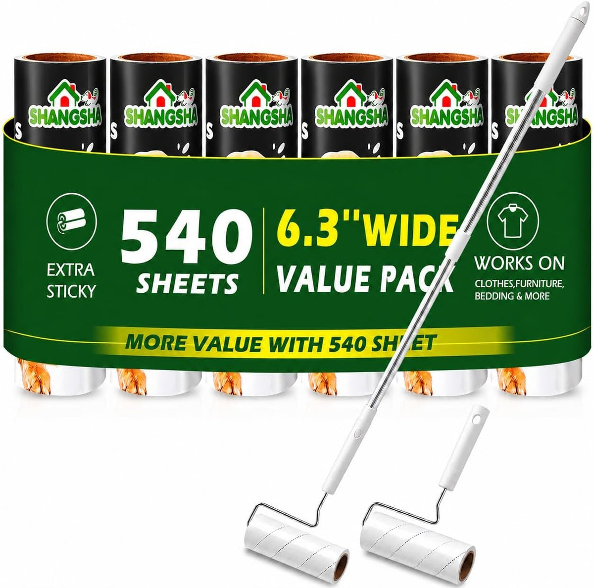 Large Lint Roller, 540 Sheets with Detachable, Extendable Long Handle