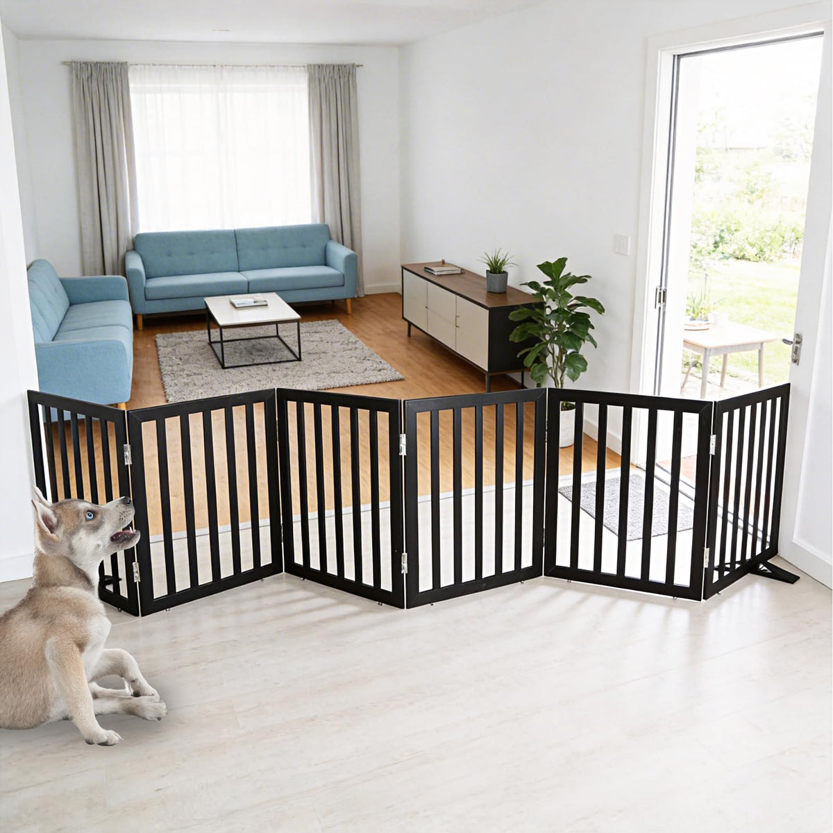 ZJSF Freestanding Indoor Dog Gate for House Foldable Wood Puppy Gate for Doorways Pet Gate for Stairs Extra Wide Pet Fence, Brown, 24" Height 3 Panels