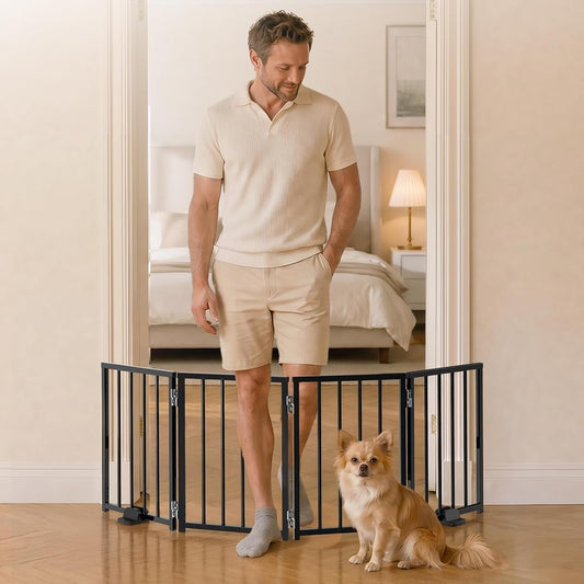 BFNN Small Dog Gate Indoor, Up to 48" W Freestanding Pet/Puppy Fence, Black