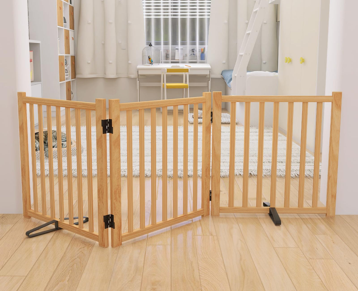 YOCAN Non-Painted Wood Freestanding Pet Gate for Dogs-2 Panel H:23”