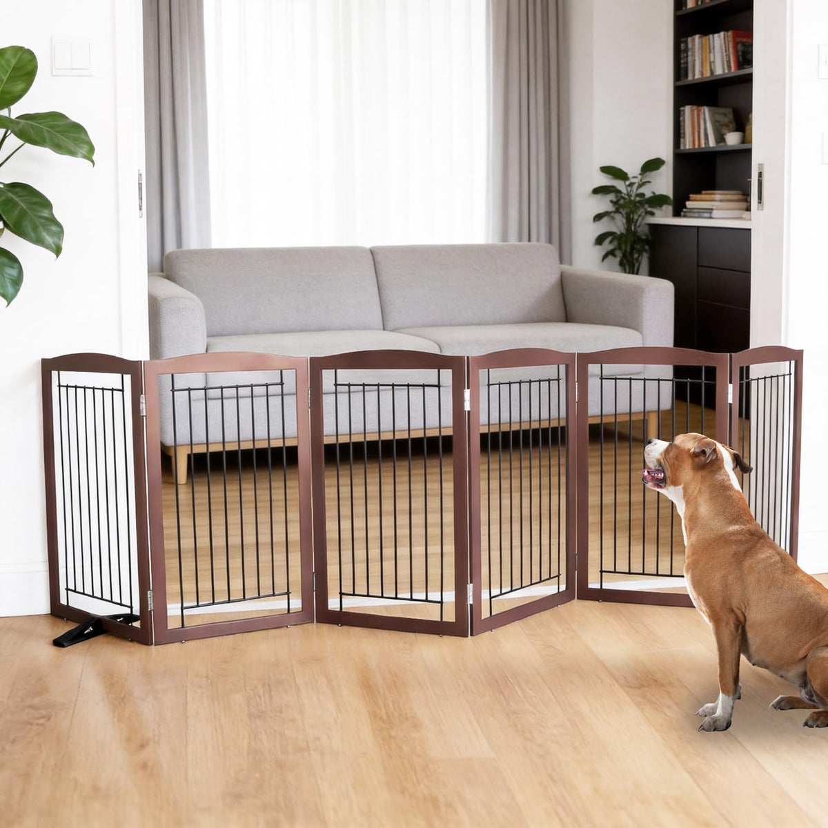 ZJSF Freestanding Dog Fence Indoor, Foldable Dog Gate for Doorways, Stairs or Hallways, Sturdy Wood Extra Wide Pet Gate with Support Feet for The House, White, 24 "Height-3 Panels