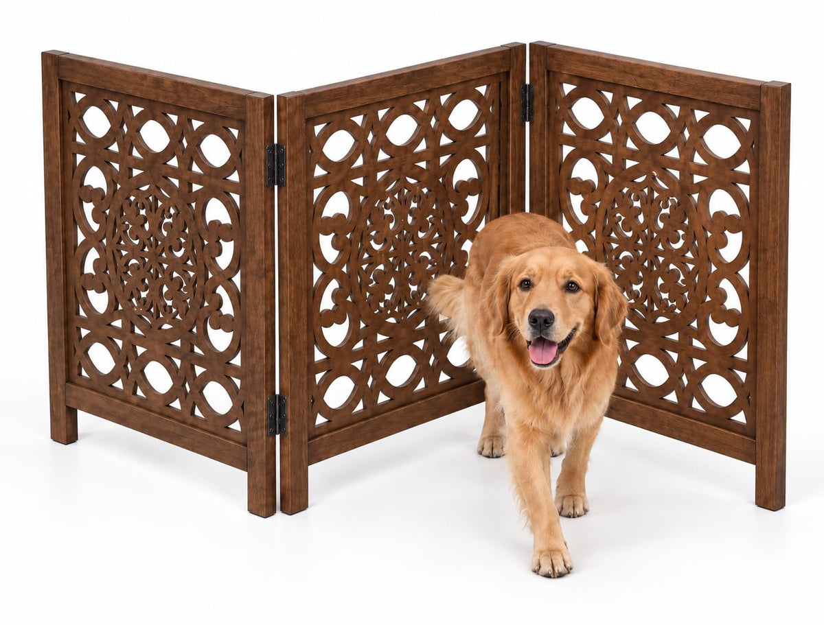 Free Standing Dog gate, Foldable Wooden Pet Gate Indoor 20W x 24H