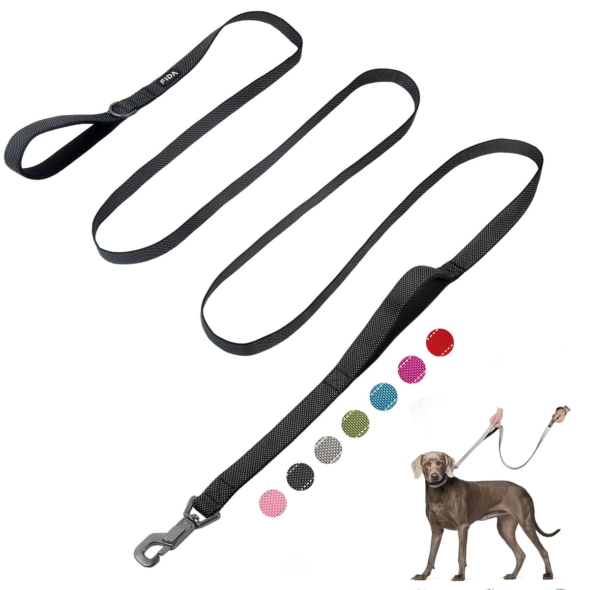 Fida Heavy Duty Dog Leash for Medium Large Dogs, 4 FT, Dual Padded Handles