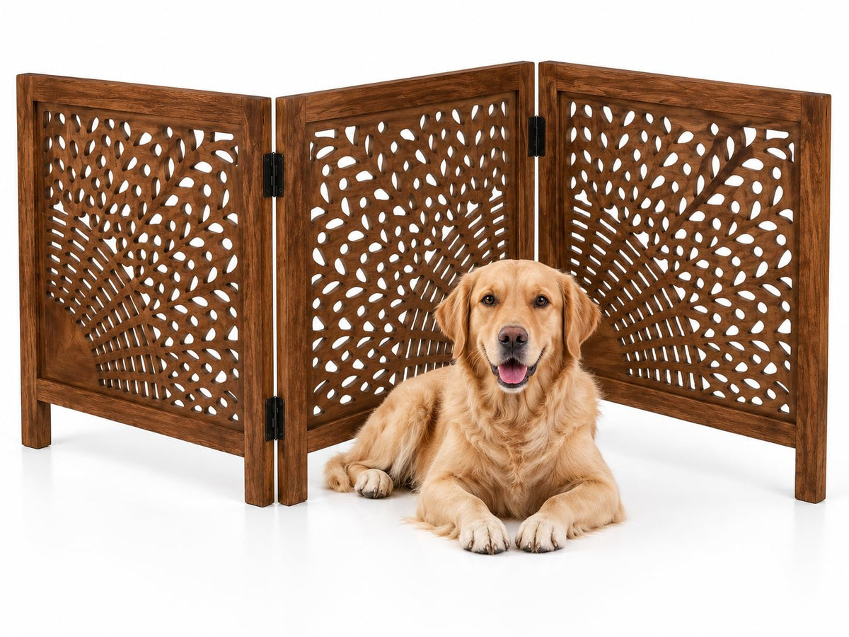 Free Standing Dog gate, Foldable Wooden Pet Gate Indoor 20W x 24H