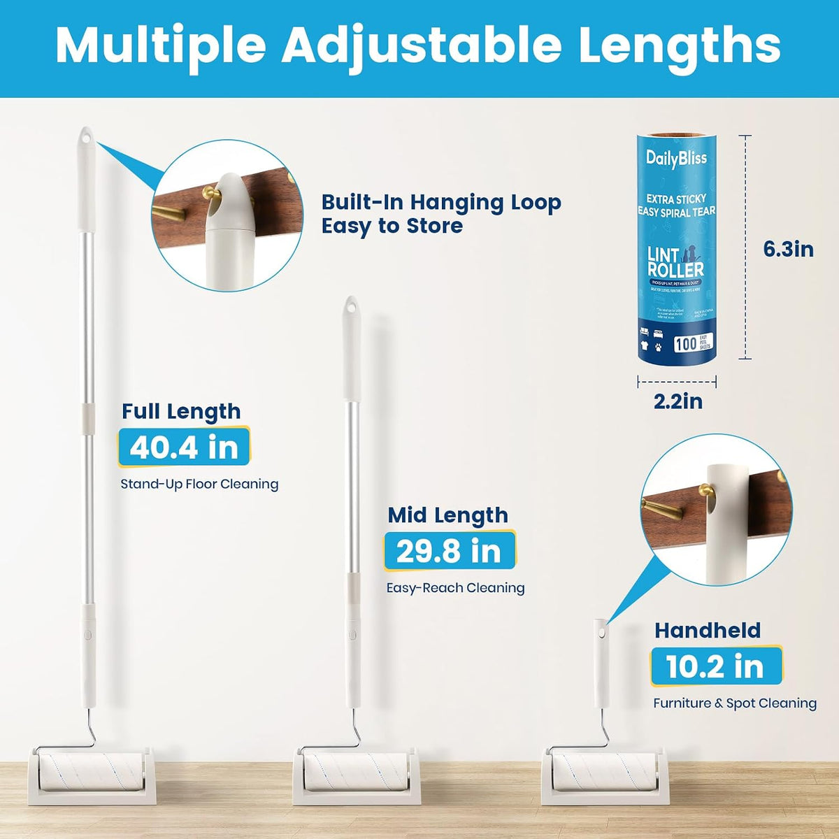 Extra Sticky Long Handle Lint Roller for Pet Hair, Floor