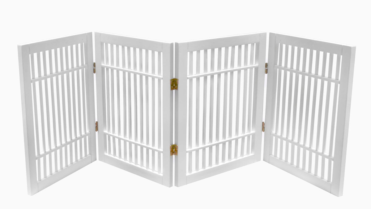 Urnporium Pet Dog Gate Freestanding, Strong Durable Folding Wooden Fence, Portable Acacia Hardwood Safety Barrier for Indoor & Outdoor Use (Brown Pet Gate, 3 Panel 30" Tall)