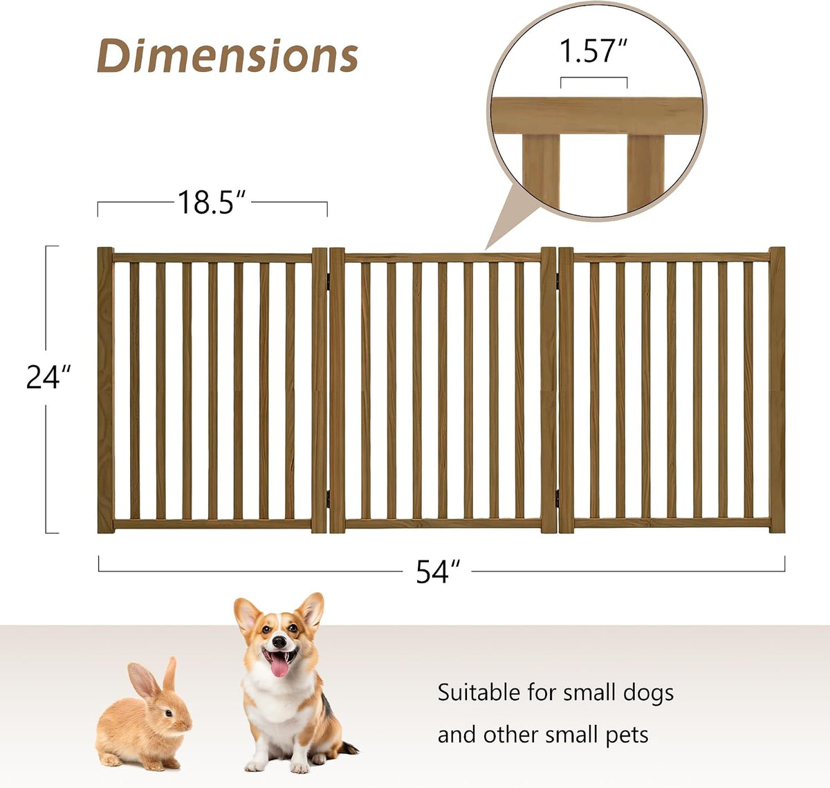 3-Panel Foldable Freestanding Wooden Dog Gate-Indoor Short Puppy Fence for Doorway