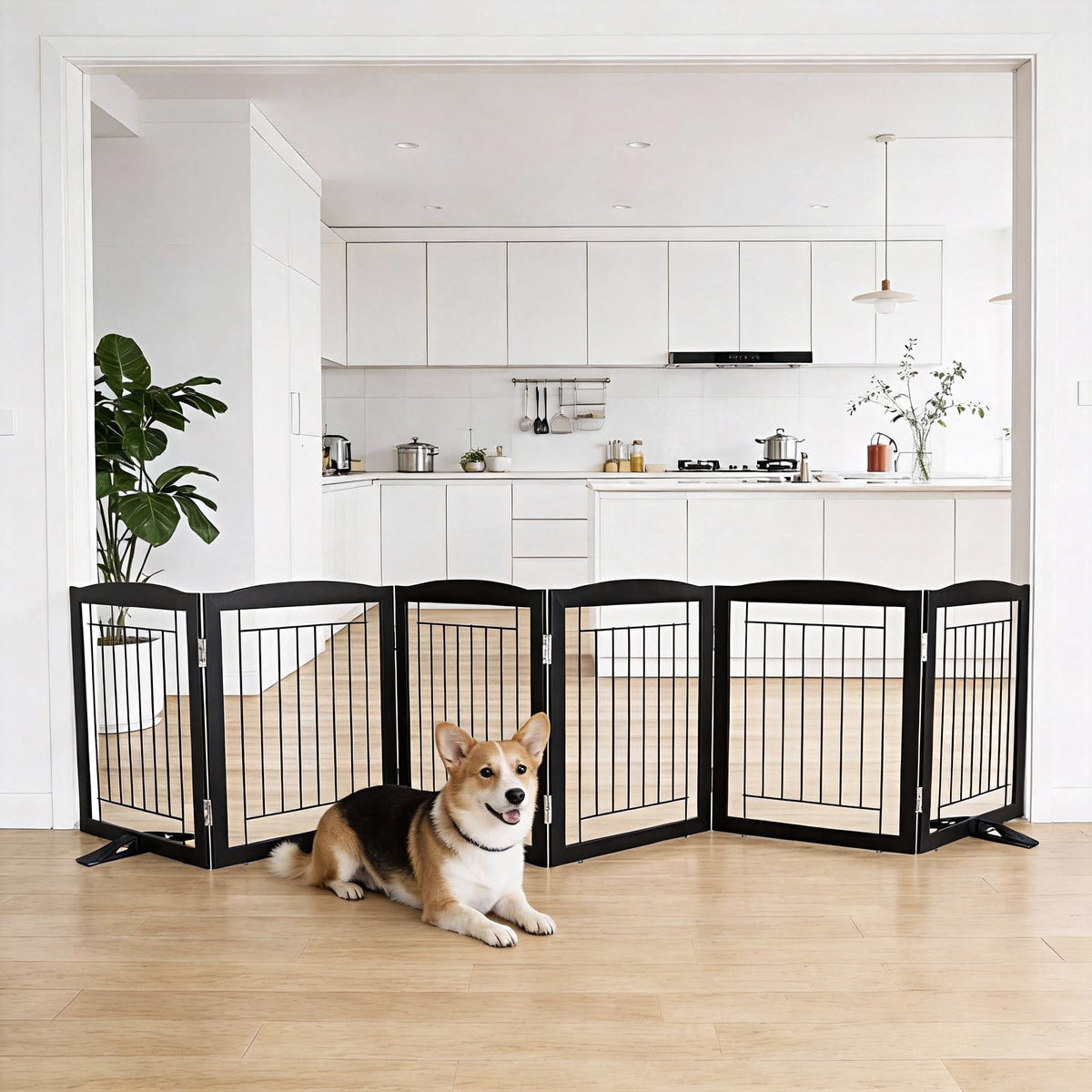 Dog Fence Indoor,Dog Gate Indoor for Doorway pet gate -3-Panel Freestanding, Hallways, House or Stairs -60x24-Inch Retractable Foldable Expandable Wood Pet by SFJC (Brown) ﻿