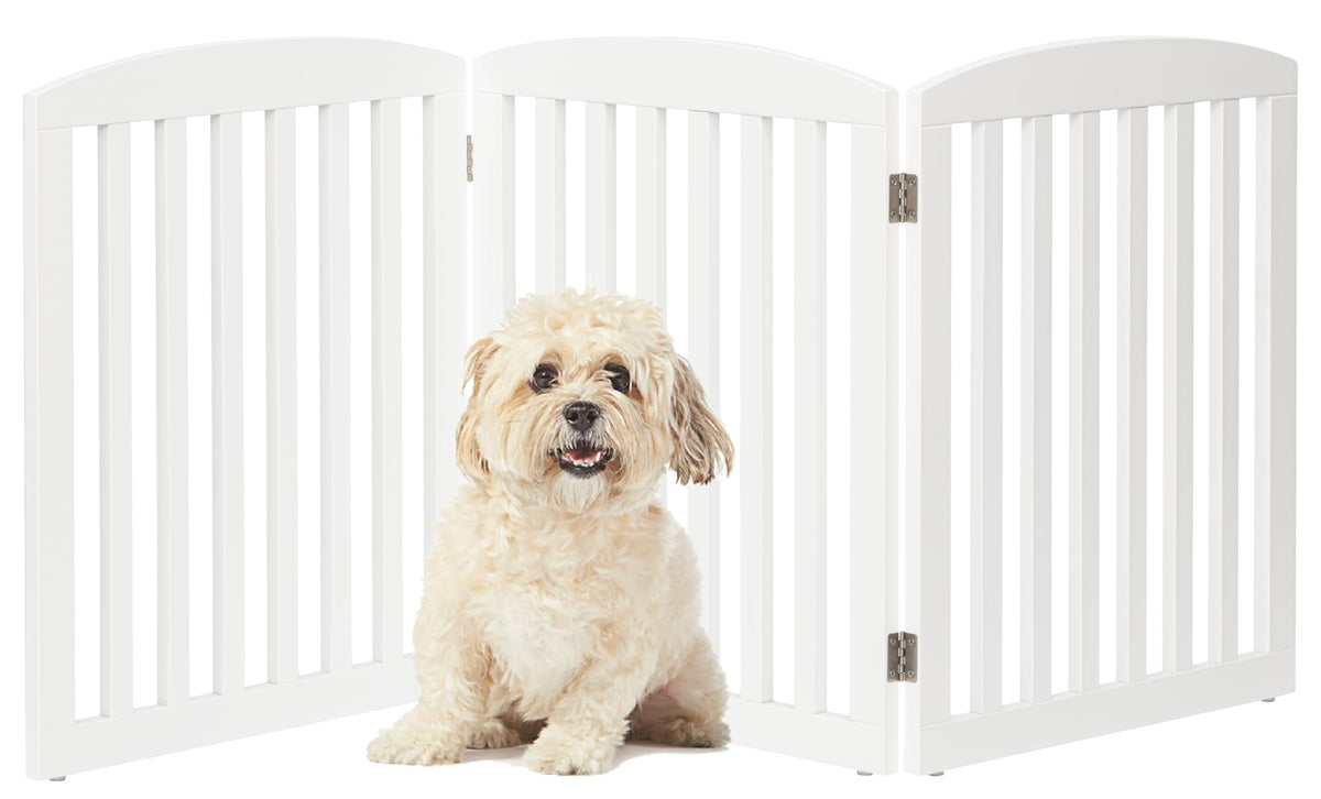 PAWLAND Wooden Freestanding Foldable Pet Gate for Dogs, 24 Inch H, 3 Panels