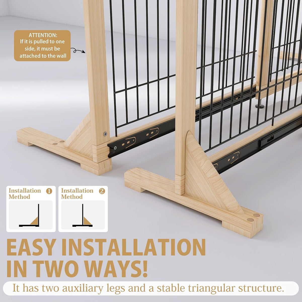 YOCAN Freestanding Wooden Dog Gate Indoor, 23.6" Tall, 31.5-61" Wide