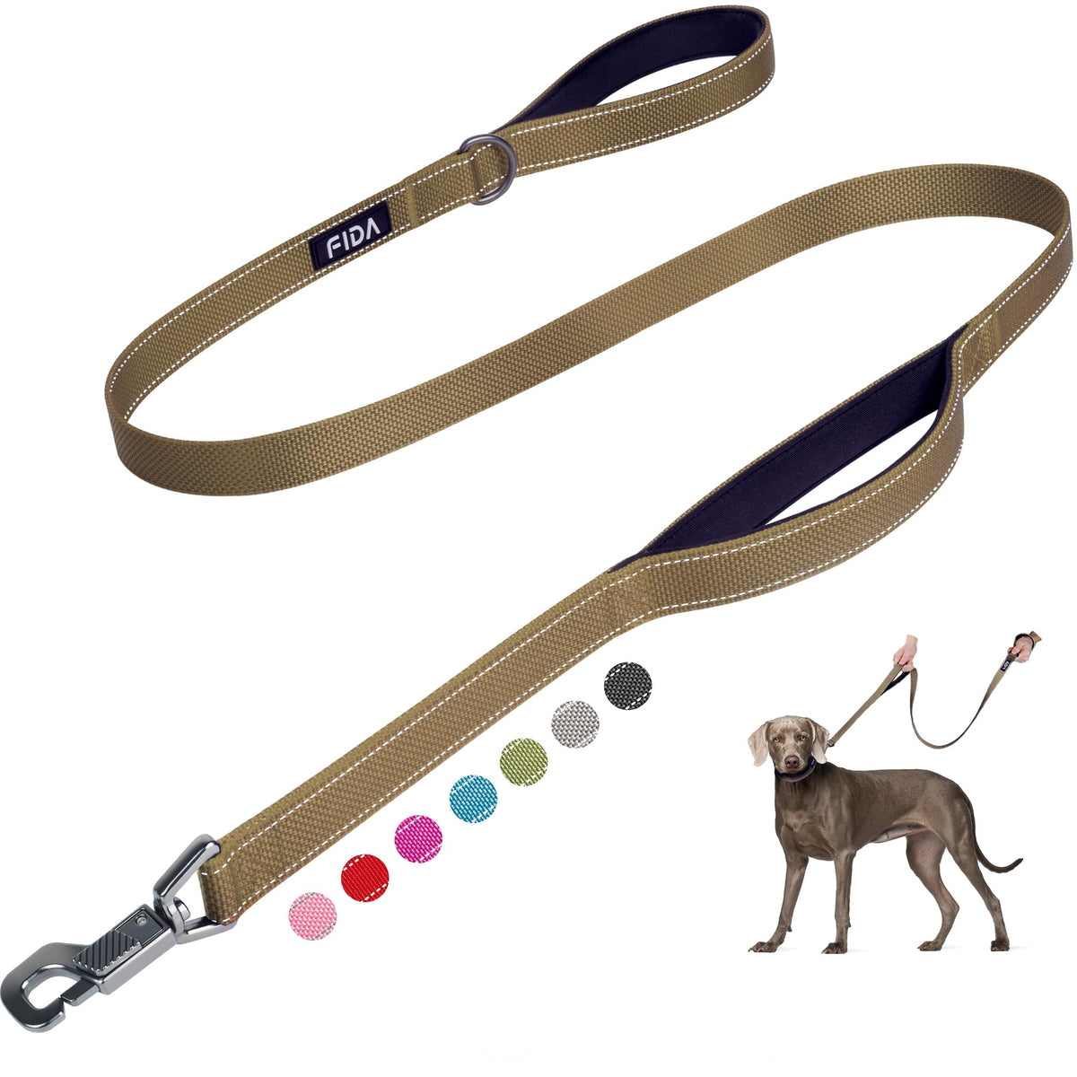 Fida Heavy Duty Dog Leash for Medium Large Dogs, 6 FT, Dual Padded Handles