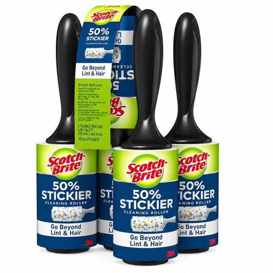 Scotch Brite 3M Lint Roller 50 % Sticker 5 Pk/95 Sheets (Net Sheet 475 ), 475Count