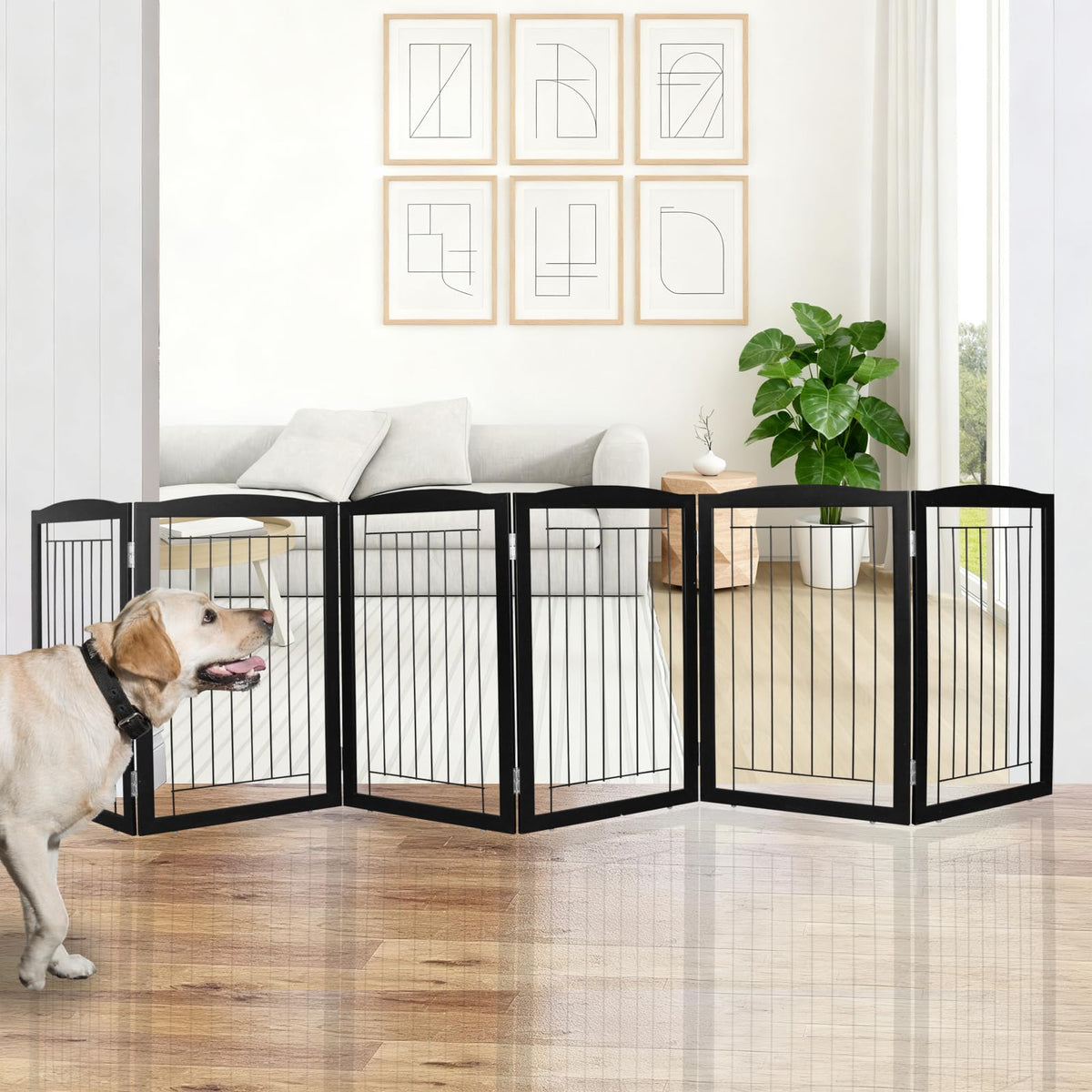ZJSF Freestanding Foldable Dog Gate for House Extra Wide Wooden White Indoor Puppy Gate Stairs Doorways Pet Gate Tall Dog Fence 3 Panels Fence