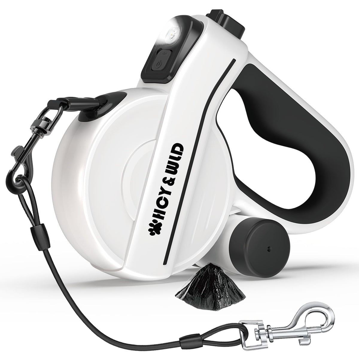 4-in-1 Retractable Dog Leash with LED Light & Dispenser & Poop Bags